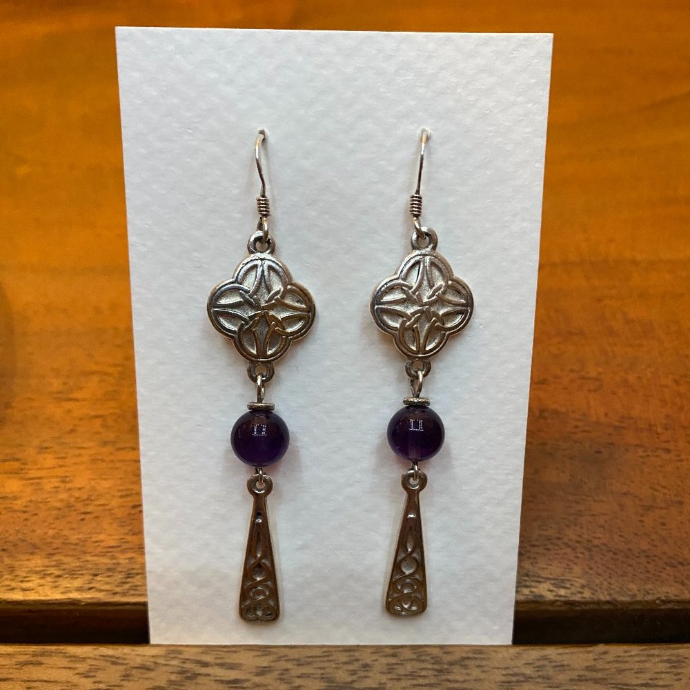 Amethyst Celtic Dangle Silver Earrings